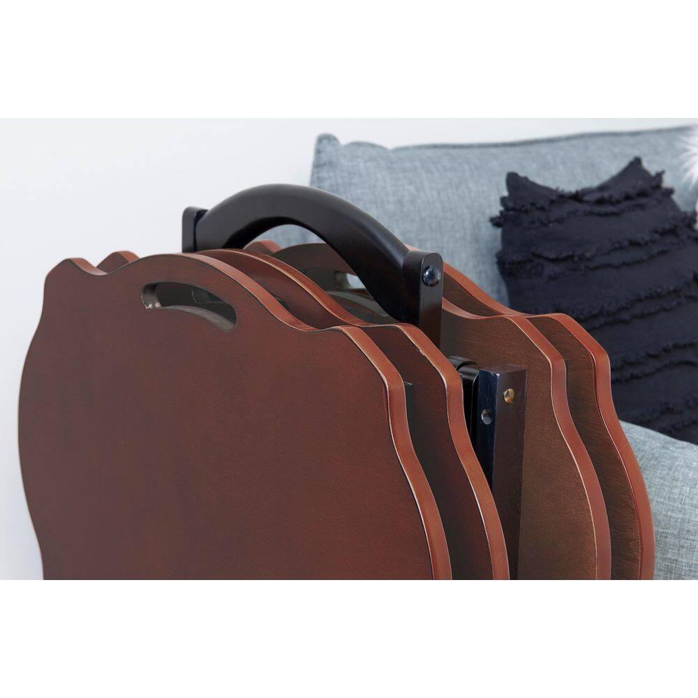 Serpentine Hazelnut & Black Folding Tray Table Set with Rubberwood Legs