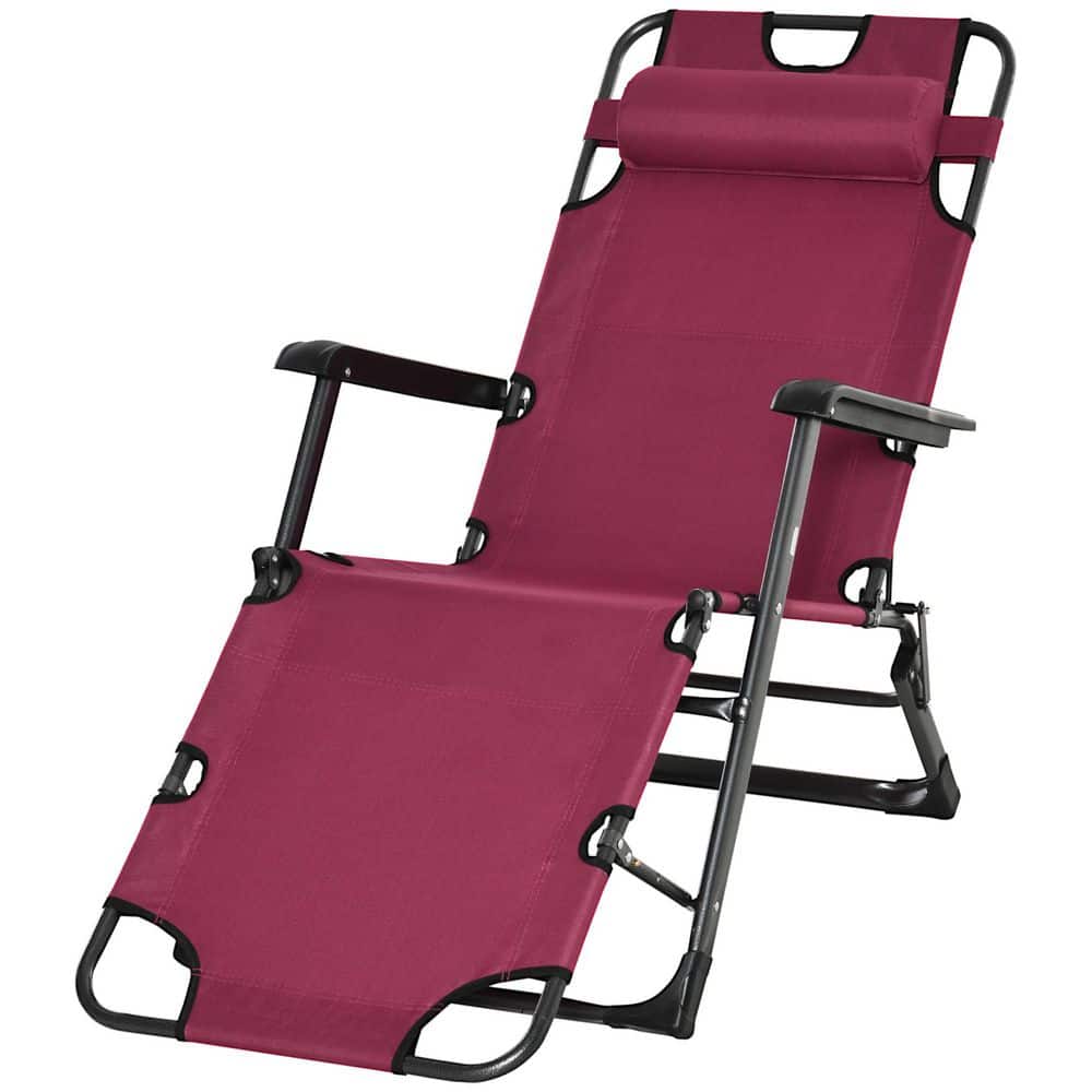 Outdoor Adjustable Steel 2-in-1 Folding Lawn Chair with Pillow and Pocket for Beach, Patio, Lawn, Deck, Red price history on PriceWatchPro