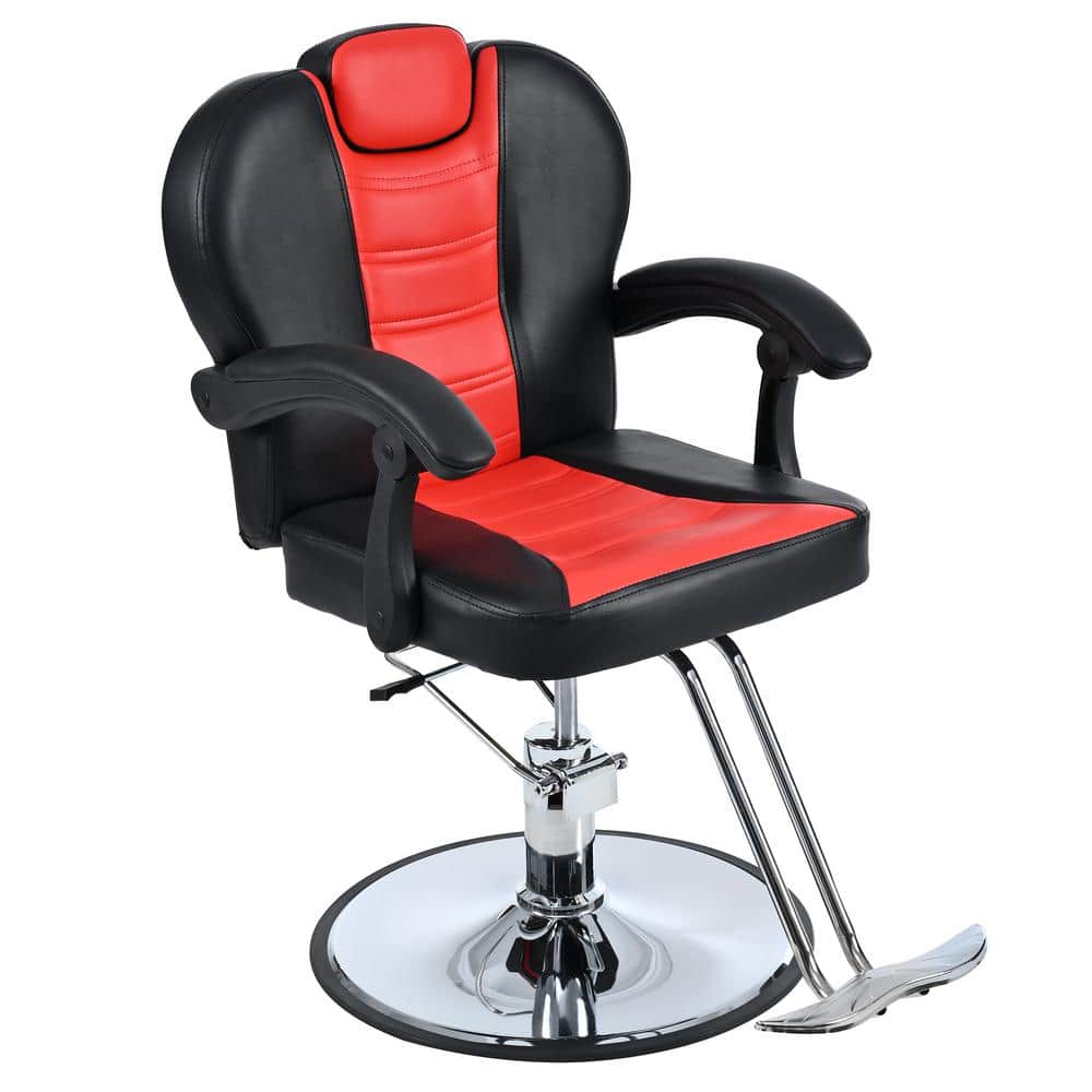 Leather Reclining Barber Chair Salon Chair with Adjustable Height Hydraulic