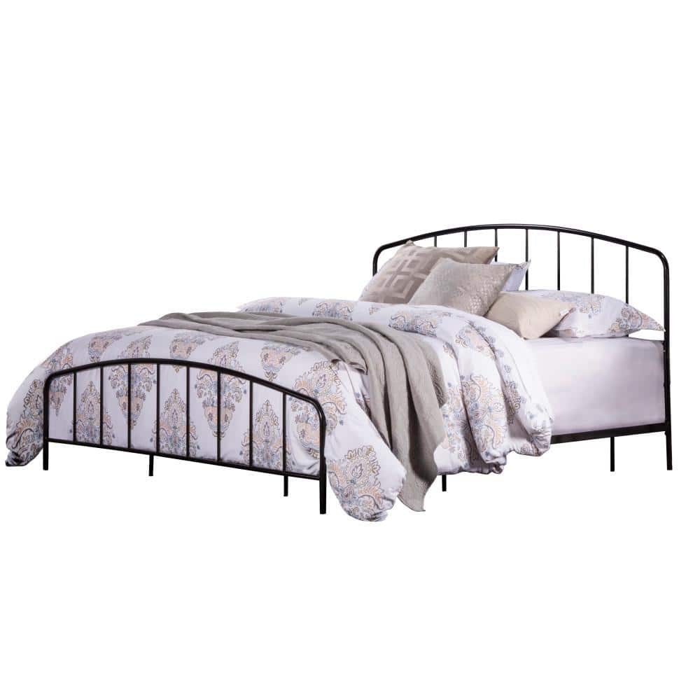 Satin Black Metal King Bed with Arched Spindle Headboard