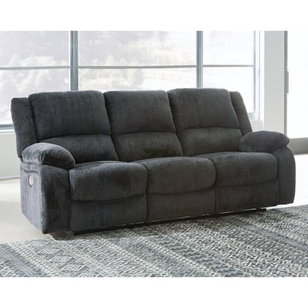 Draycoll 87 in. Pillow Top Arm Chenille Rectangle Power Reclining Sofa with USB Port in Dark Gray