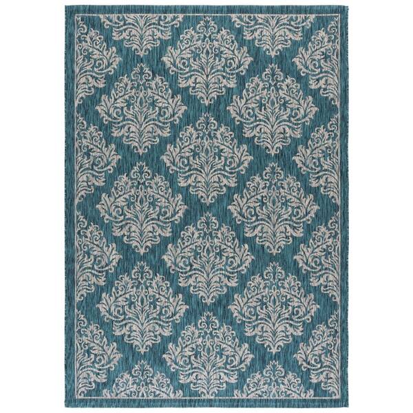 Courtyard 7 x 10 Blue/Gray Damask Area Rug
