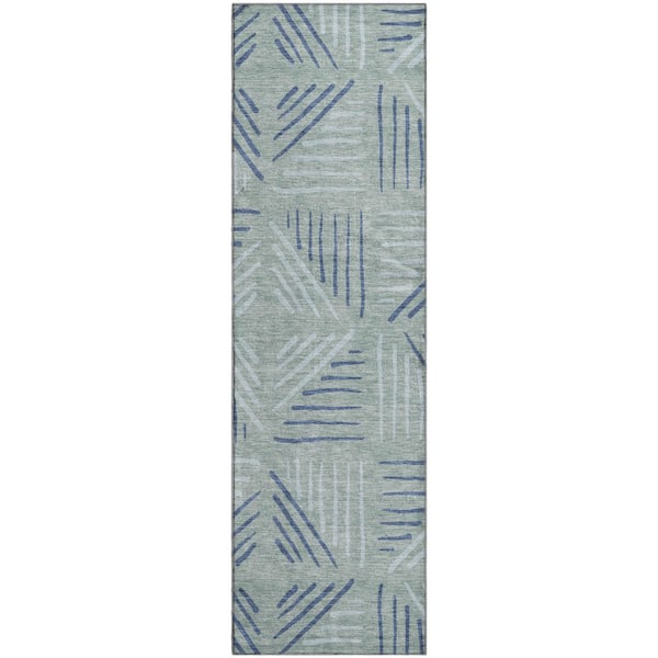Mayfield Premium Machine Washable Abstract AMF2413 Spa 2 ft. x 7 ft. Runner Rug