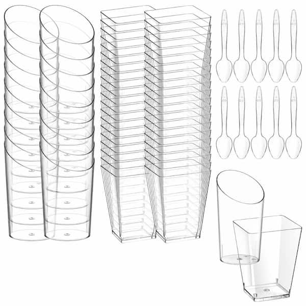 5 oz Square and 2.2 oz Slanted Clear Plastic Dessert Cups with Spoons 200-Piece Set Dessert Sets