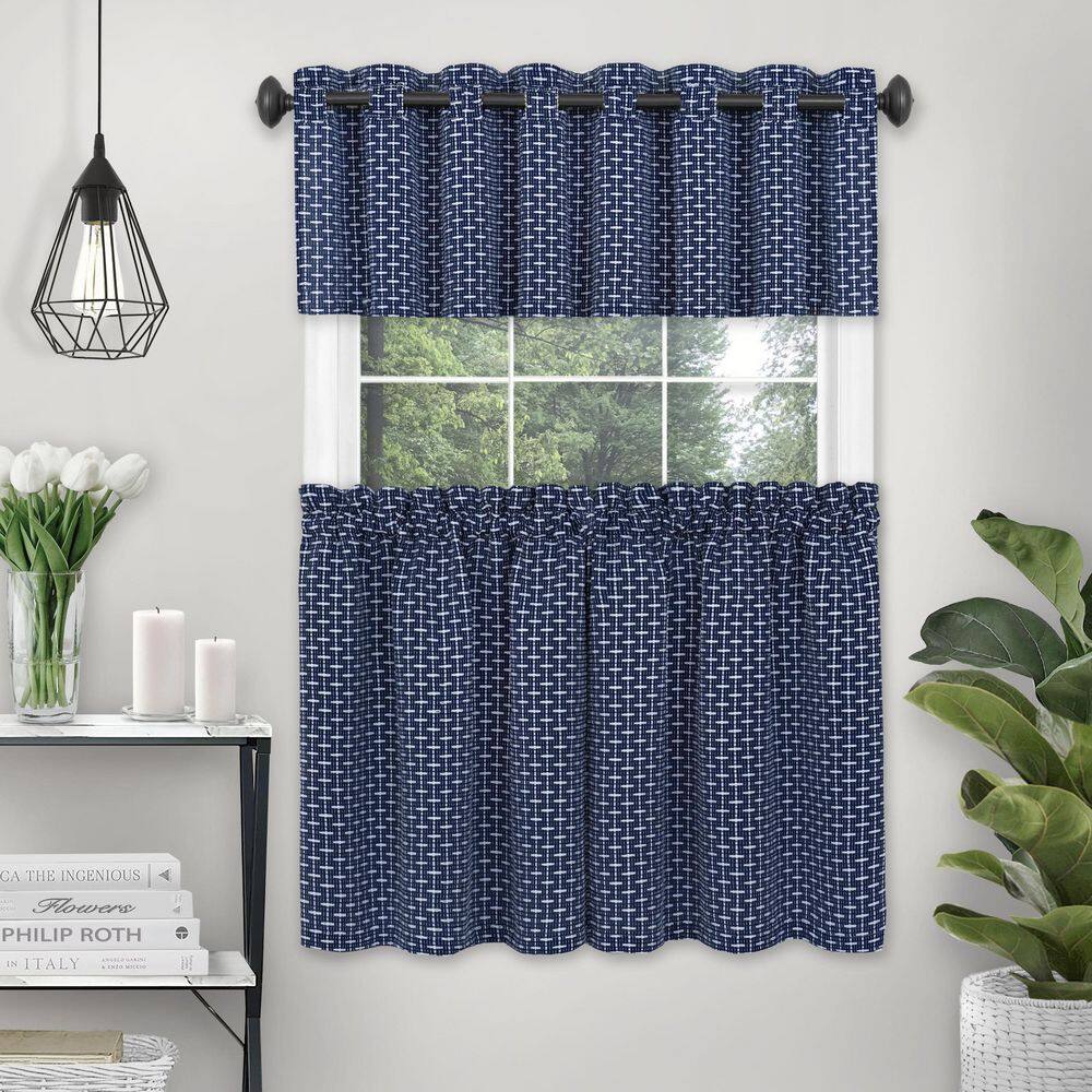Navy Textured Light Filtering Rod Pocket Valance