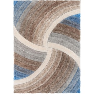San Francisco Ucci Modern Geometric Shag Beige 5 ft. 3 in. x 7 ft. 3 in. 3D Textured Super Soft and Thick Area Rug