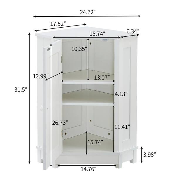 Cipacho White Triangle Corner Storage Cabinet for Bathroom, Living Room and Kitchen with Modern Style