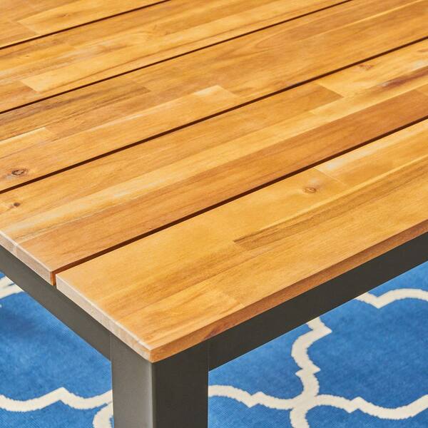 71 in. Rectangle Tabletop Metal and Wood Outdoor Dining Table