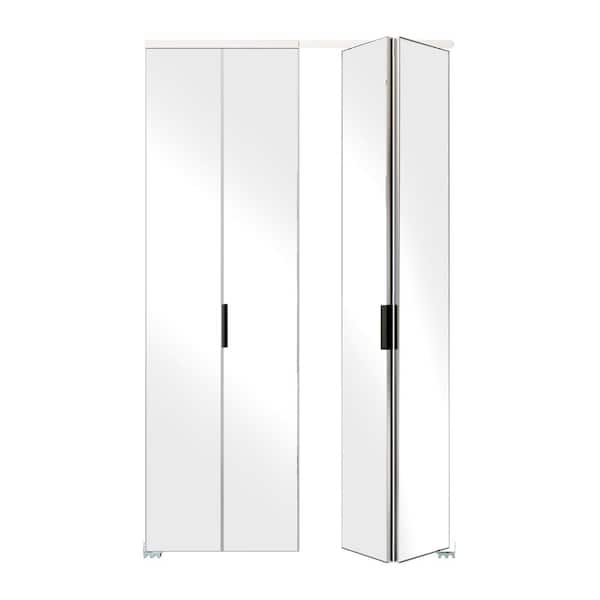 48 in. x 80 in. Full Lite Mirrored Glass, Silver, Hollow Core, MDF, Aluminum Frame, Bi-fold Door with All Hardware