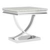Hero shot of a white and chrome rectangle end table.