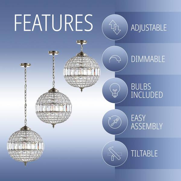 JONATHAN Y Georgina 16 in. 1-Light Antique Brass Crystal