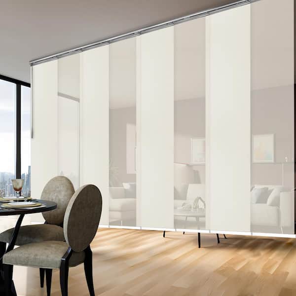 EMOH Cafe au Lait 130 in. - 175 in. W x 94 in. L Adjustable 8- Panel White Double Rail Panel Track with 23.5 in. Slates