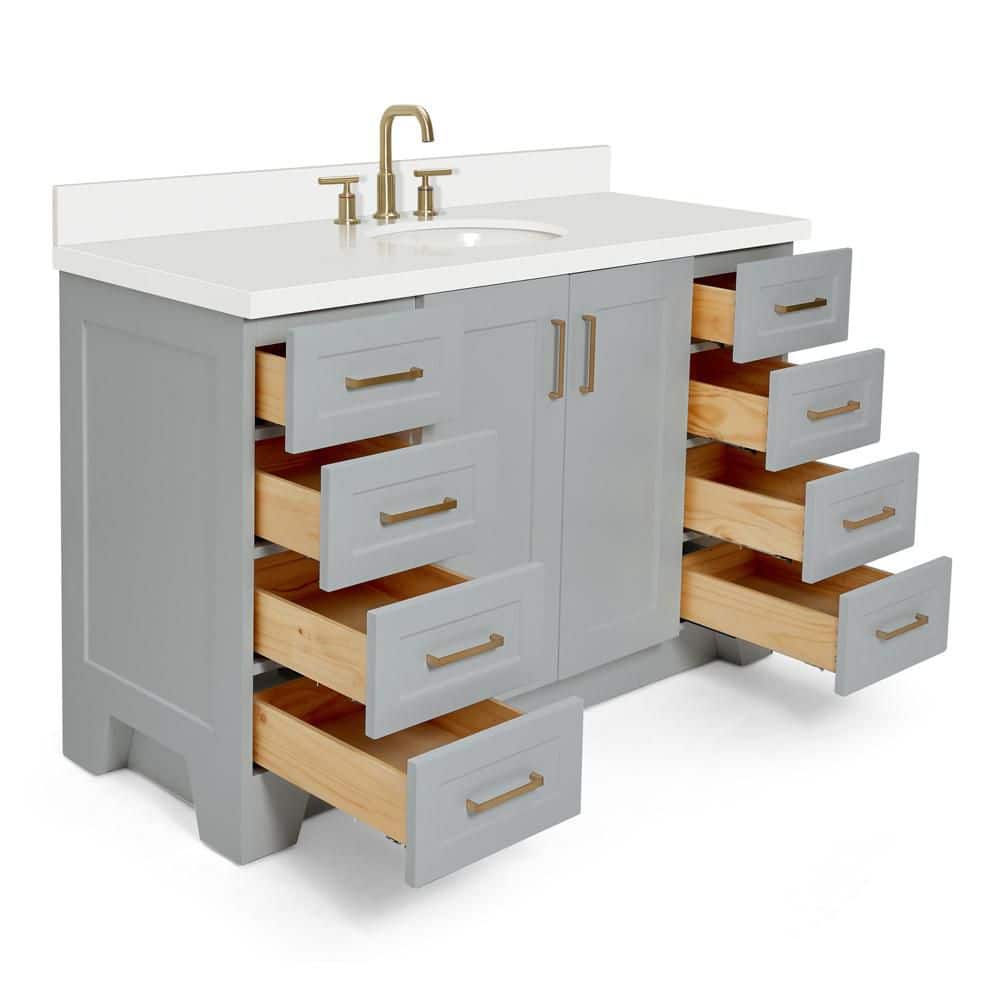 Taylor 55" Gray Painted Freestanding Single Sink Vanity with Brass Hardware