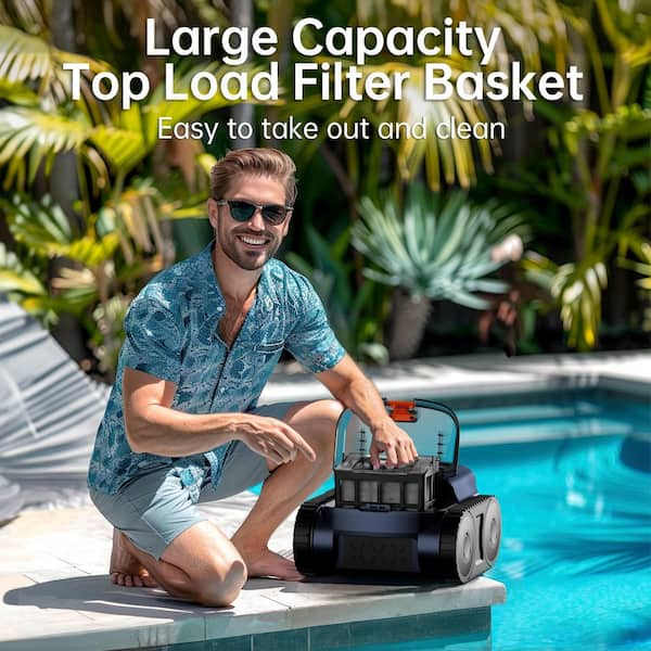 Robotic Pool Vacuum, Cordless Pool Vacuum Robot for Above Ground and Inground Pools Wall Floor Waterline Cleaning