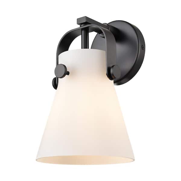 Innovations Pilaster II Cone 6.5 in. 1-Light Matte Black Wall Sconce with Glass Shade