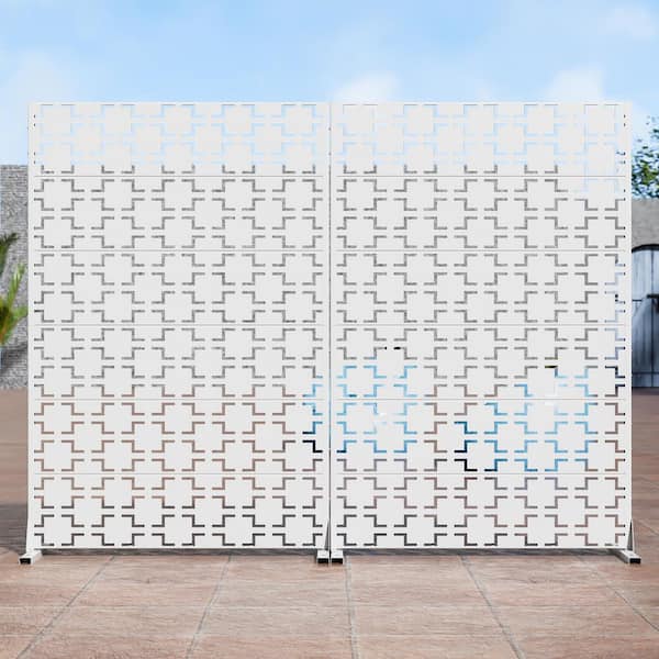 2-Piece 47 in. x 72 in. White Textured Metal Garden Screens Outdoor Privacy Screen