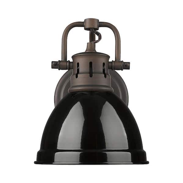 Duncan 8.25 in. 1-Light Rubbed Bronze Vanity Light with Black Shade