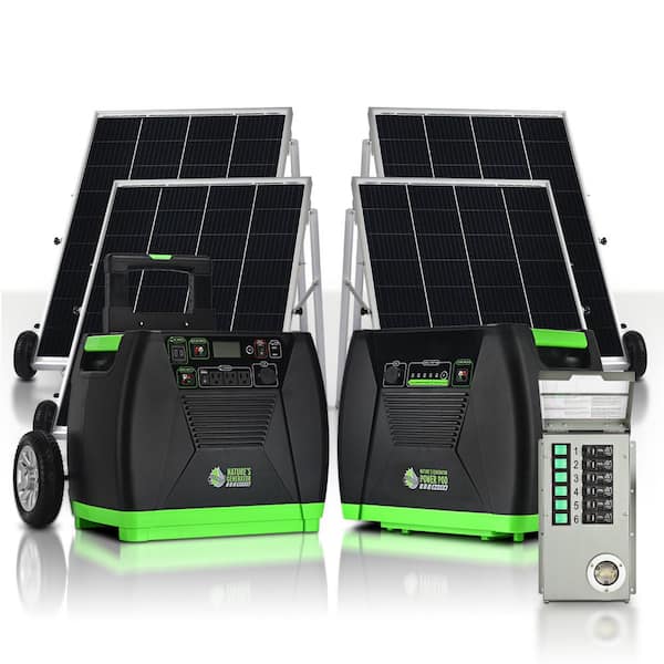 NATURE'S GENERATOR ELITE 3600-Watt/5760W Peak Push Button Start Solar Powered Portable Generator w/ Power Pod, Transfer Kit, 4 Solar Panels