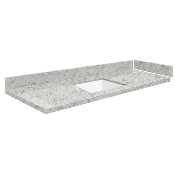 Transolid Silestone 61 in. W x 22.25 in. D Qt. White Rectangular Single Sink Vanity Top in Pietra