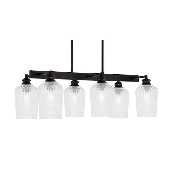 Unbranded Albany 6 Light Espresso Downlight Chandelier, Linear Chandelier for the Kitchen with Clear Textured Glass Shades