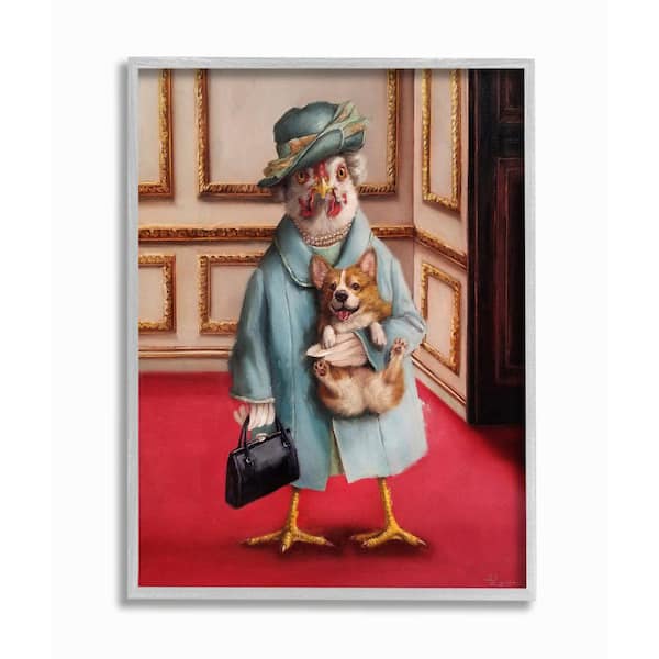 Stupell Industries "Queen Chicken with Corgi Regal Animal Humor" by Lucia Heffernan Framed Animal Wall Art Print 16 in. x 20 in.