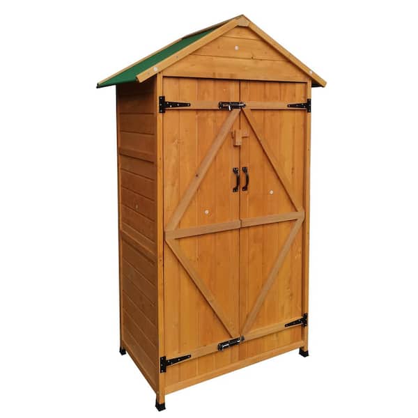 Unbranded 41 in. W x 22.7 in. D x 68.5 in. H Natural Wood Outdoor Storage Cabinet with Asphalt Roof and Lockable Doors