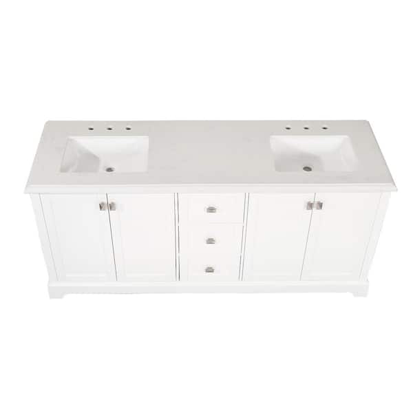 FUNKOL 22.39 in. W x 70 in. HBathroom Vanity Cabinet, 3-Drawers and 2-Double Door Cabinets with Sink, Marble Countertop, White