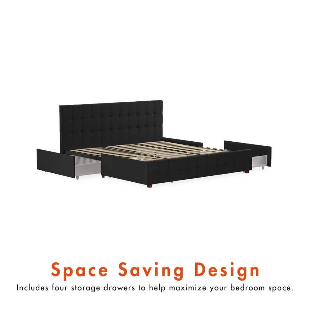 Elizabeth King Black Velvet Upholstered Storage Platform Bed