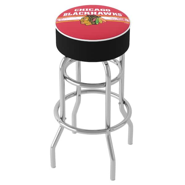 Unbranded Chicago Blackhawks Logo 31 in. Red Backless Metal Bar Stool with Vinyl Seat