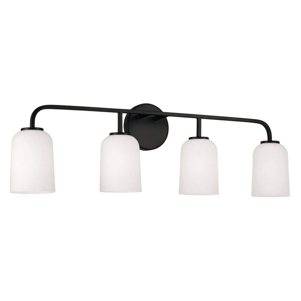 32.25 in. W x 9.75 in. H 4-Light Vanity Light in Matte Black with Soft White Glass price history on PriceWatchPro