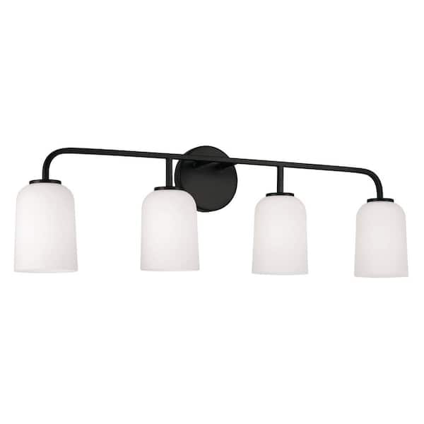 HOMEPLACE LIGHTING 32.25 in. W x 9.75 in. H 4-Light Vanity Light in Matte Black with Soft White Glass