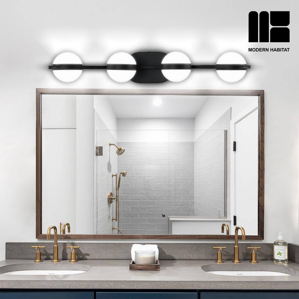 Black Metal 4-Light Dimmable LED Vanity Light with Globe Shades