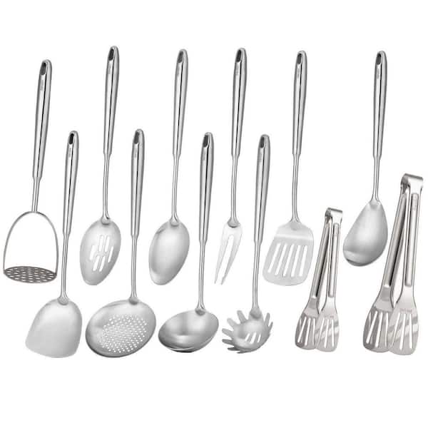 12 Piece Stainless Steel Nonstick Cookware Set Restaurant Grade 18/10 Kitchen Utensils in Silver