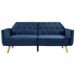 78.74 in. Width Blue Velvet Twin Size Sofa Bed