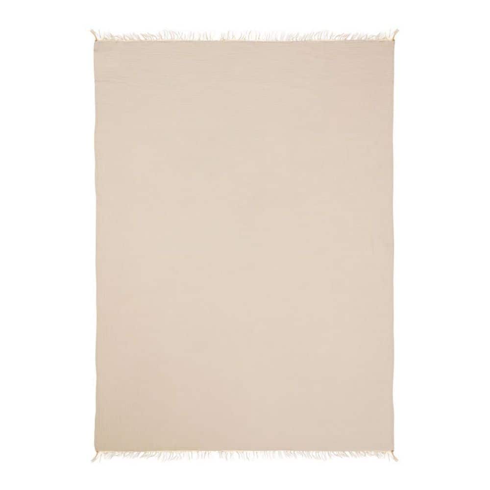 Cream Cotton Blend Boucle Throw with Fringe