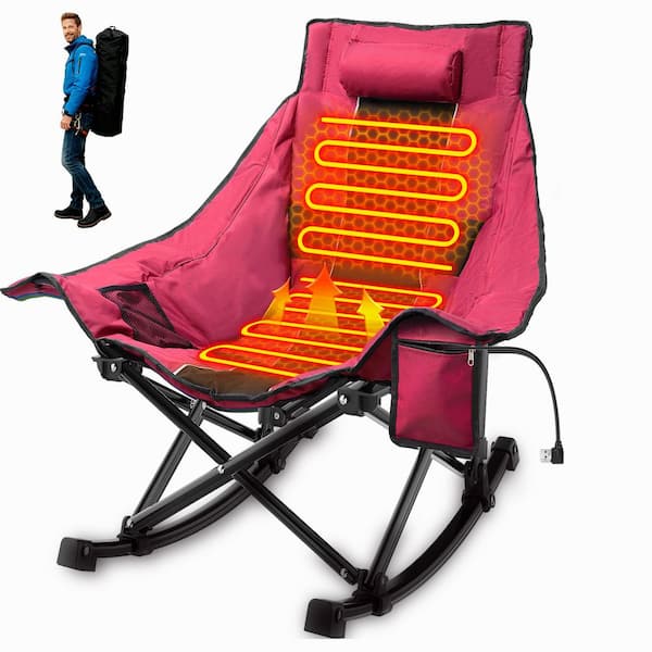 Oversized Heated Camping Chair-XL Rocking Chair with 3 Heat Levels, Portable for Outdoor (No Battery Included)
