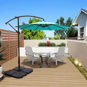 Bayshore Outdoor 10 ft. Hanging Offset Cantilever Patio Umbrella with Easy Crank Lift and Base Weights in Turquoise