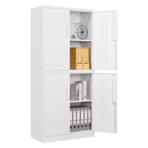 Metal Storage Cabinet 70.9" H x31.5" W 15.7" D in White Tall Steel File Cabinet with 4 Shelves, 4 Doors and Lock