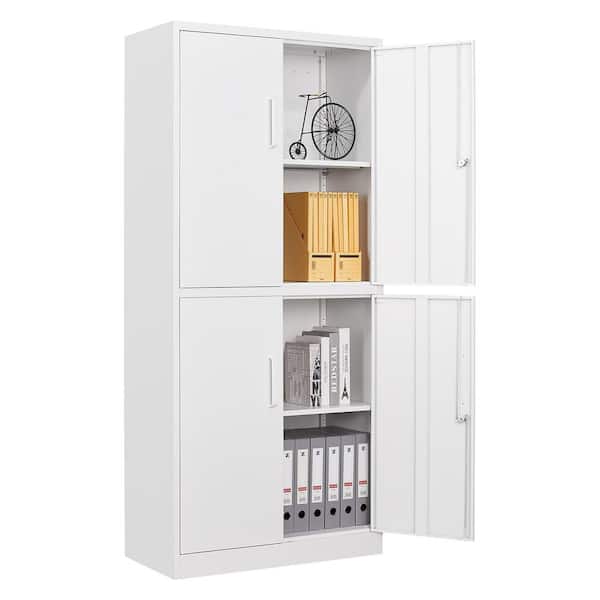 Mlezan Metal Storage Cabinet 70.9" H x31.5" W 15.7" D in White Tall Steel File Cabinet with 4 Shelves, 4 Doors and Lock