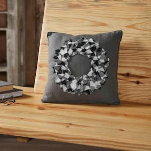 Finders Keepers Steel Grey, Soft White, Country Black Farmhouse Fabric Wreath 14 in. x 14 in. Throw Pillow