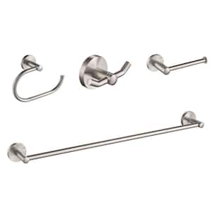 Elie 4-Piece Bath Hardware Set with 24 in. Towel Bar, Paper Holder, Towel Ring and Robe Hook in Brushed Nickel
