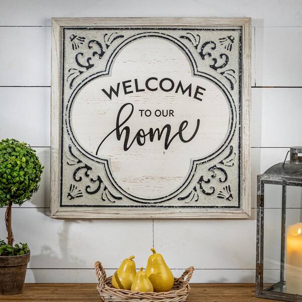 GG COLLECTION 23.63 in. H Antique White Wood and Embossed Metal Welcome  Home Wall Art 95386EC - The Home Depot