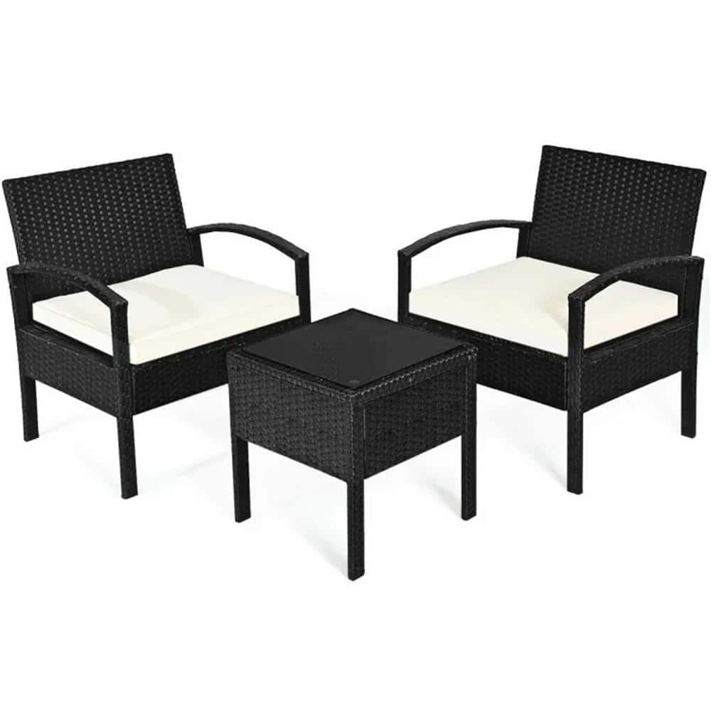 White 3-Piece Wicker Outdoor Lounge Chair without Sunshade with White Cushi