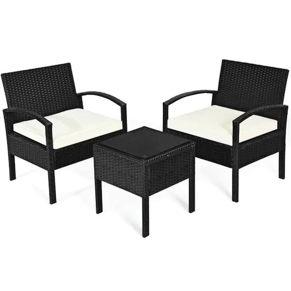 White 3-Piece Wicker Outdoor Lounge Chair without Sunshade with White Cushion