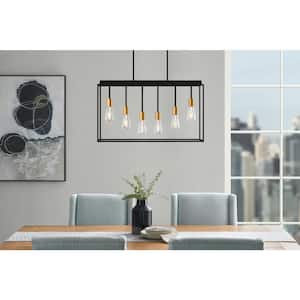Rollins 6-Light Black and Brass 2-Tone Cage Pendant Light
