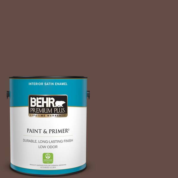 BEHR PREMIUM PLUS 1 gal. #PPU3-20 Cinnabark Satin Enamel Low Odor Interior Paint & Primer