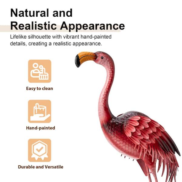 Glitzhome 38.5 in. H Metal Standing Flamingo Garden Statue with