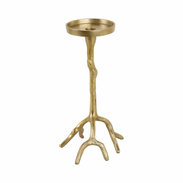 Liv & Skye Gold 12 in. Roots Pillar and Taper Candle Holder