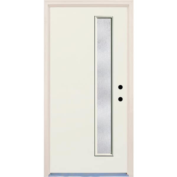 Builders Choice 36 in. x 80 in. Left-Hand 1-Lite Rain Glass Unfinished Fiberglass Prehung Front Door with Brickmould