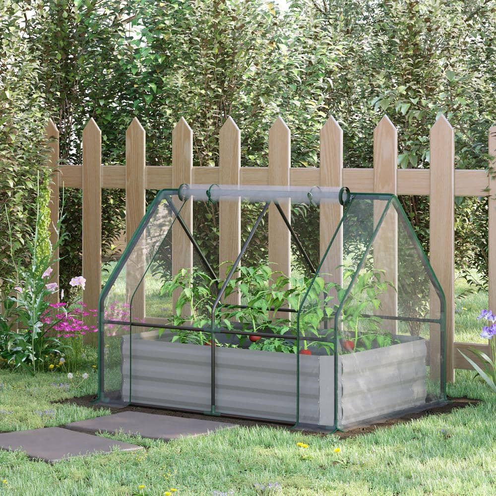 4 ft. x 3 ft. Galvanized Steel Raised Garden Bed with Clear PVC Greenhouse Cover
